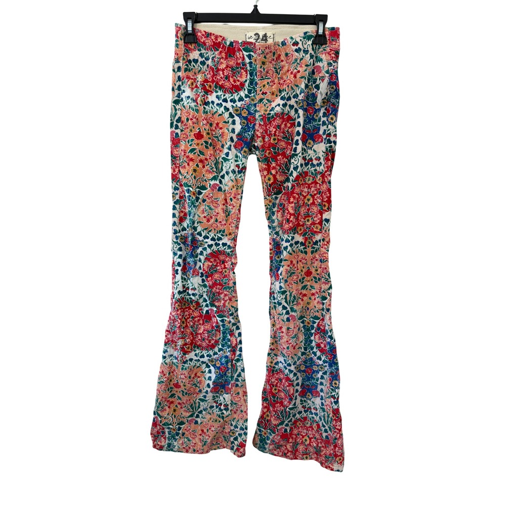 Free People We The Free Just Float On Floral Corduroy Flare Pants Pink Combo 24